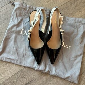 Authentic J'Adior Slingback Pump with Black Patent Calfskin
